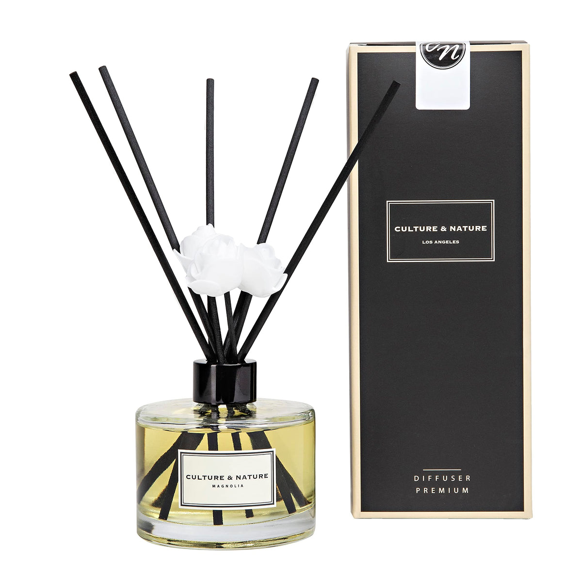 CULTURE & NATURE Reed Diffuser Set 6.7oz (200ml) Clean Cotton Scented Diffuser with Sticks Home Fragrance Reed Diffuser for Bathroom Shelf Decor