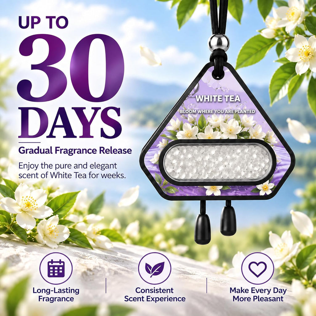 Hanging Car Air Freshener, Solid EVA Beads, White Tea, 3 Pack