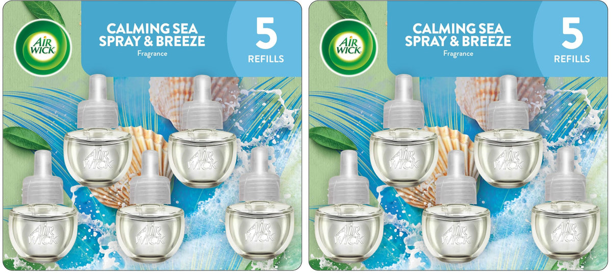 Air Wick Plug in Scented Oil Refills, 4 Count, Calming Sea Spray & Breeze, Air Freshener, Essential Oils