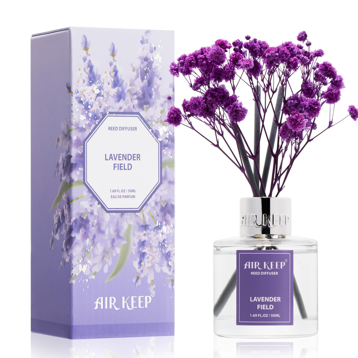 Airkeep Reed Diffuser Set, 3.38 fl oz (100 ml) - Jasmine Lily Lemon Oil Diffusers with 8 Reed Sticks, Home Fragrance Reed Diffuser for Bathroom Shelf Decor