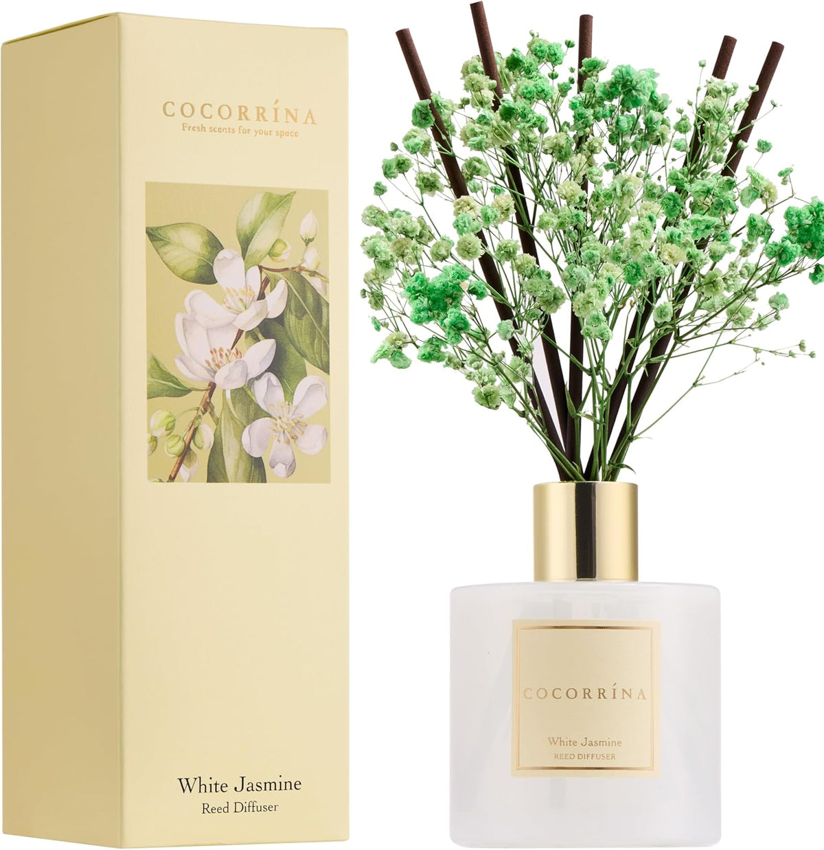 Cocorrína Reed Diffuser Set, 6.7 fl.oz Clean Linen 2 Packs Scented Diffuser with Sticks Home Fragrance Reed Diffuser for Bathroom Shelf Decor