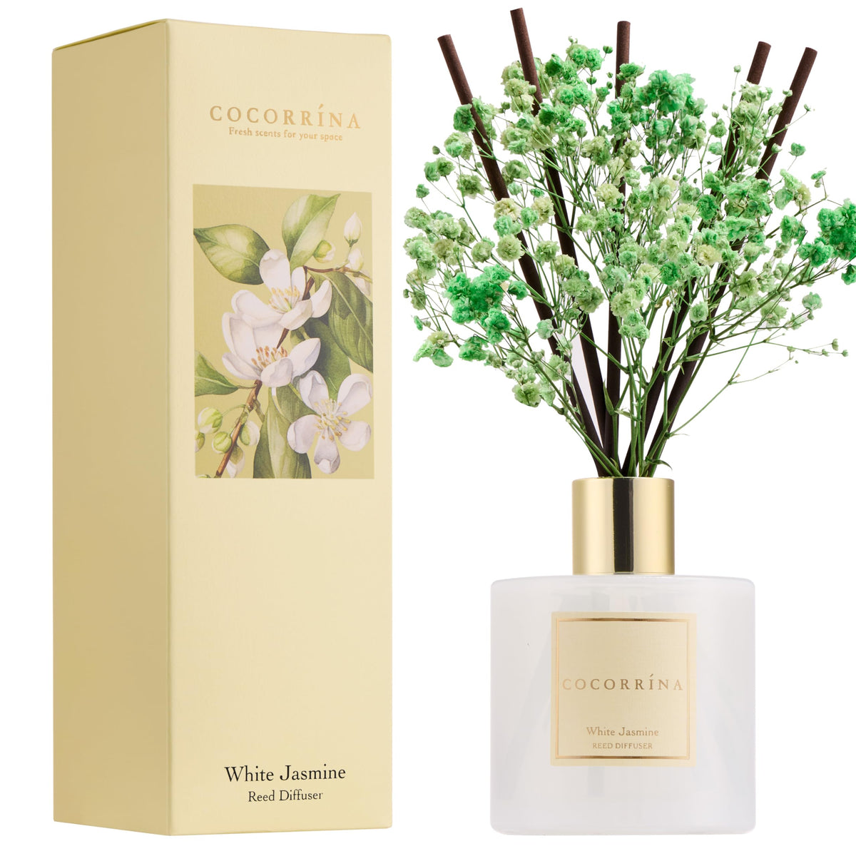 Cocorrína Reed Diffuser Set, Clean Linen 6.7 fl oz Scented Diffuser with Sticks Home Fragrance Reed Diffuser for Bathroom Shelf Décor