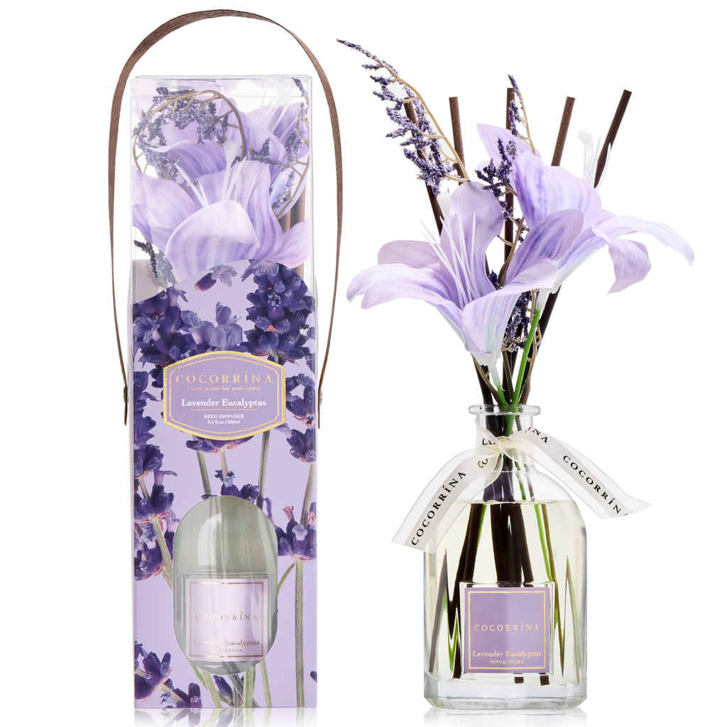 COCORRÍNA Reed Diffuser - Cherry Blossom 8.5 Fl.oz Flower Diffuser with 8 Sticks, Reed Diffusers for Home Bathroom Shelf Decor