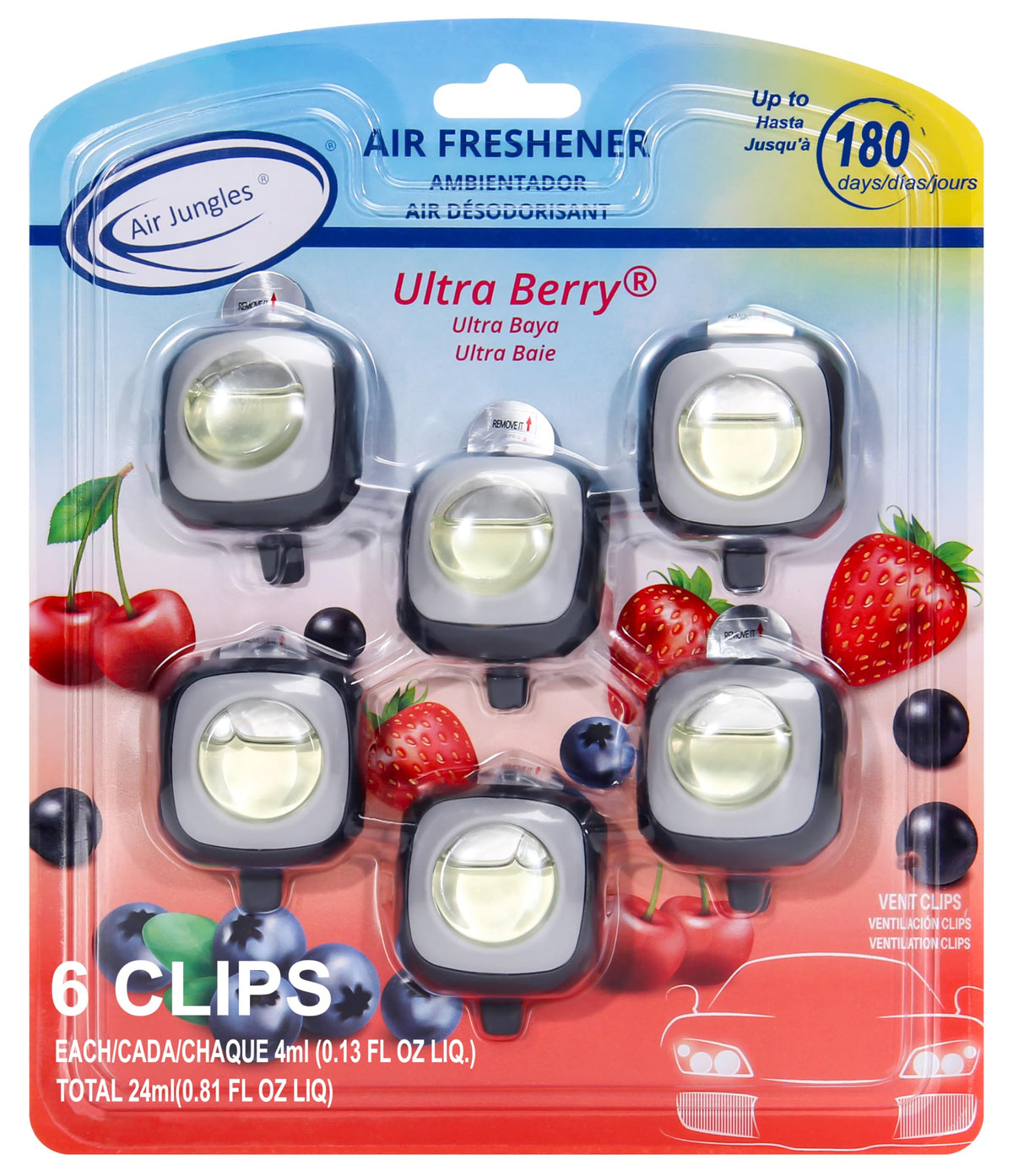 Air Jungles Honey Peach Scent Pink Car Air Freshener Vent Clip 6 Ct