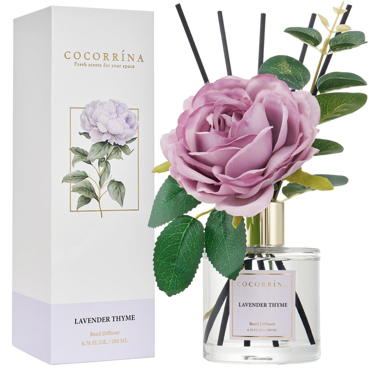 Cocorrína Reed Diffuser Set, 6.7 fl.oz Clean Linen 2 Packs Scented Diffuser with Sticks Home Fragrance Reed Diffuser for Bathroom Shelf Decor