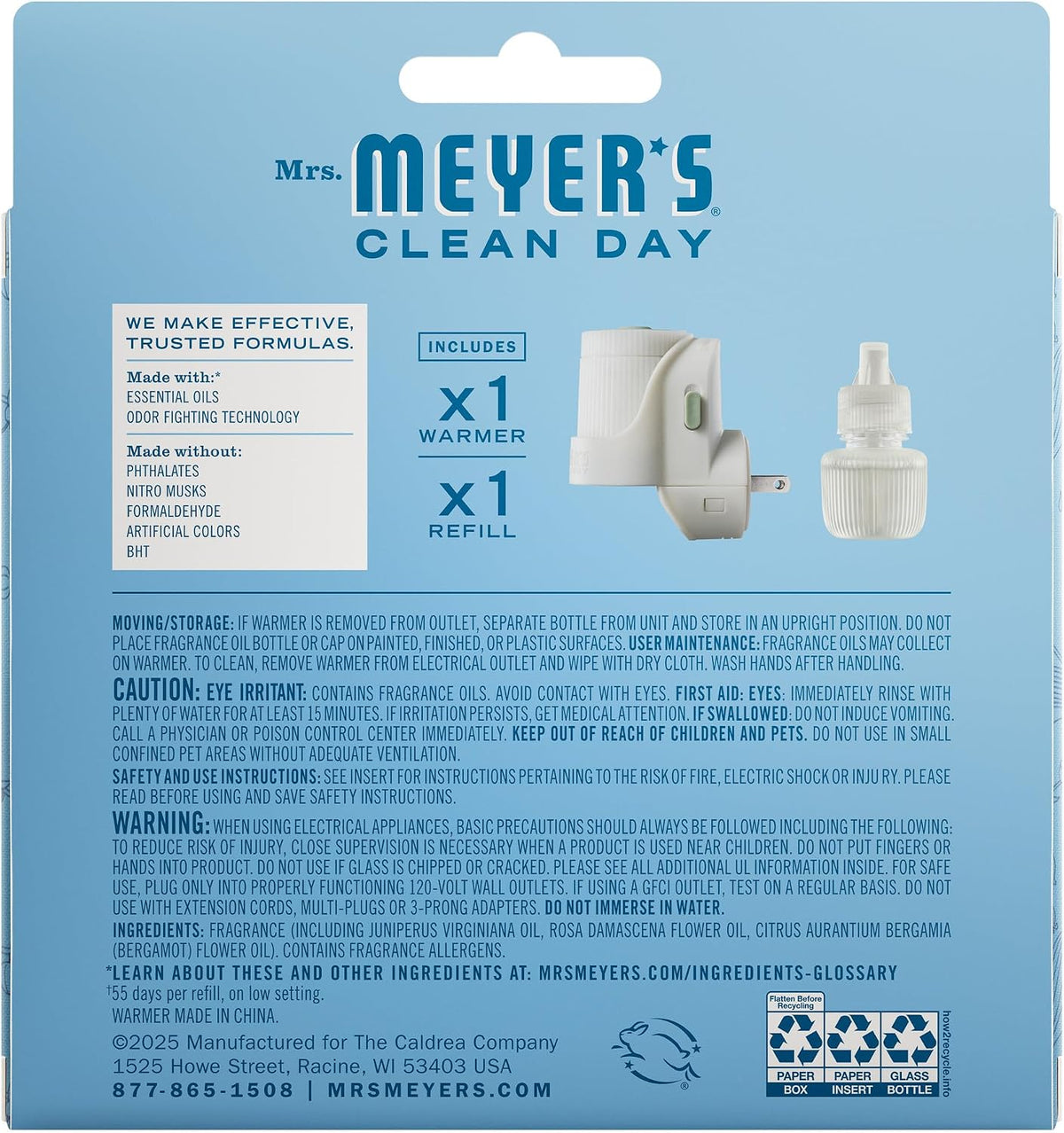 MRS. MEYER'S CLEAN DAY Scented Oil, Rain Water, 1 Warmer and Refill