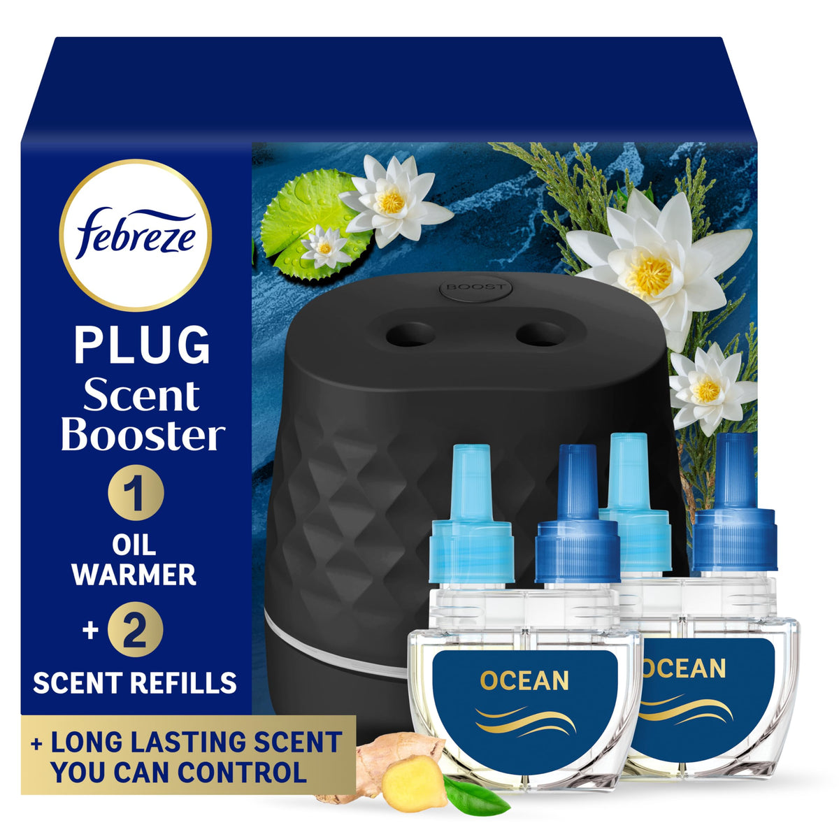 Febreze Plug Scent Booster Air Freshener Oil Diffuser + 2 Downy Calm Refill