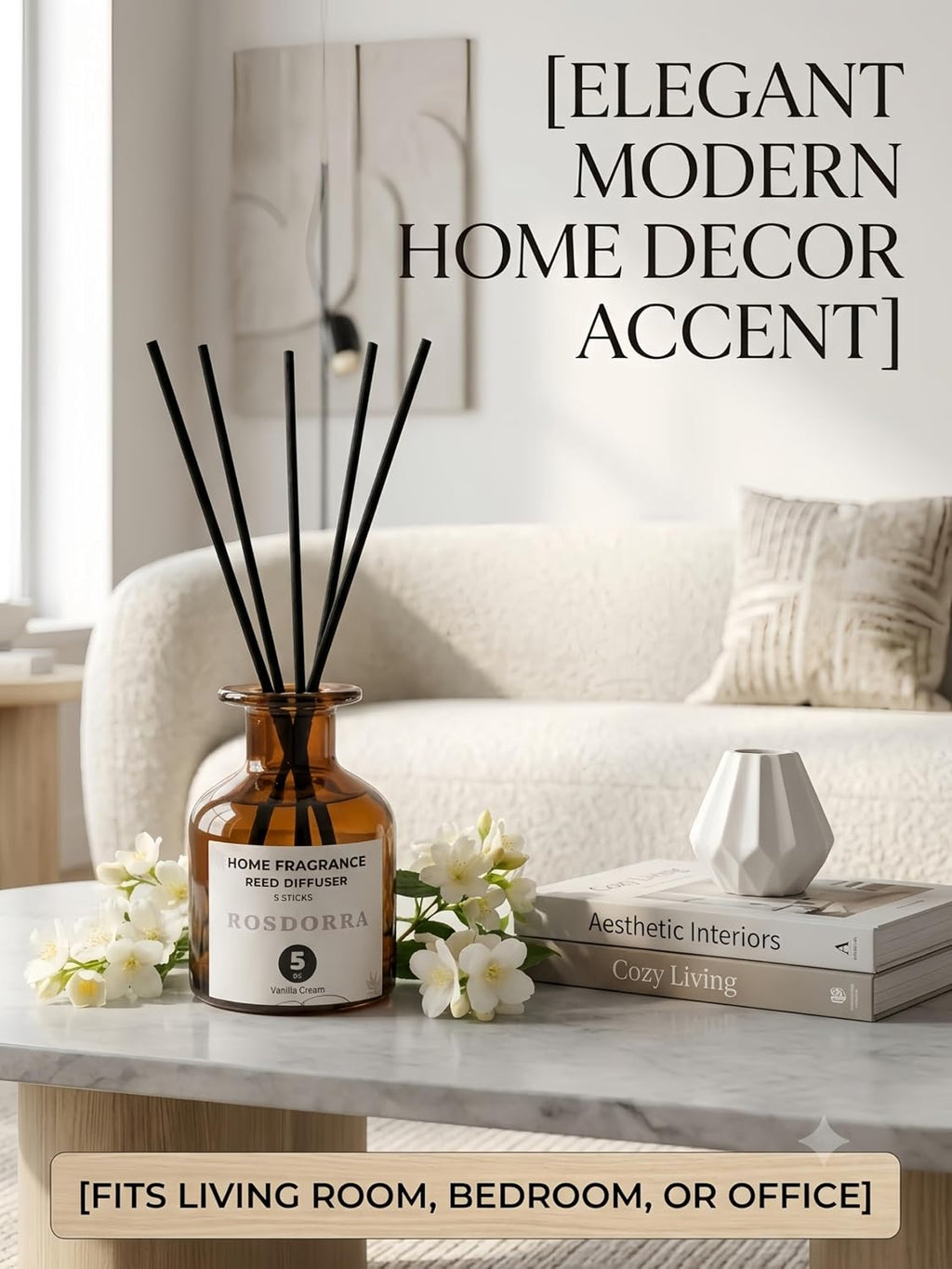 Reed Diffuser Set, 5oz, Vanilla Cream Cozy Scent