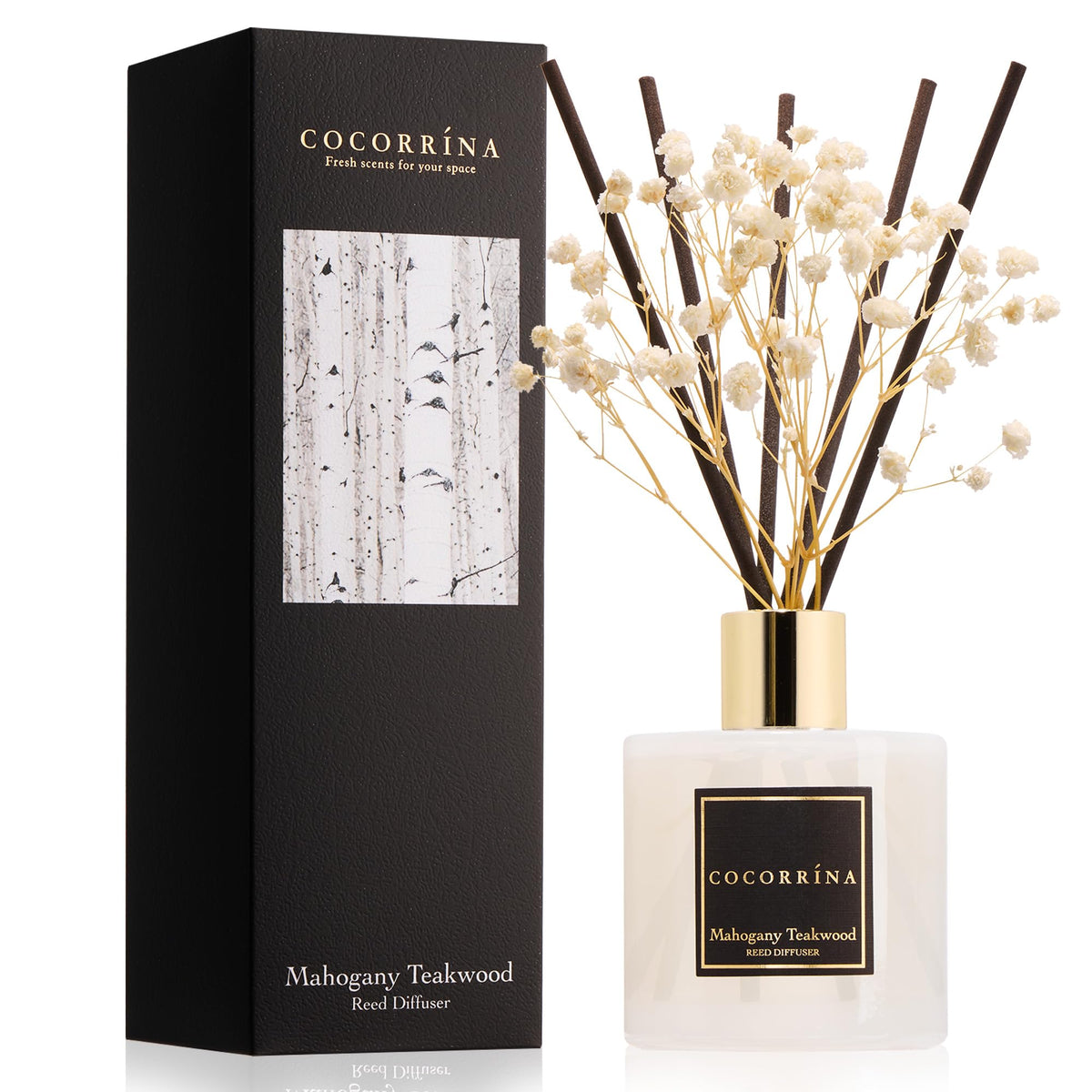 Cocorrína Reed Diffuser Sets, 6.7 fl oz. Black Forest Diffuser with Sticks Home Fragrance Reed Diffuser for Bathroom Shelf Decor