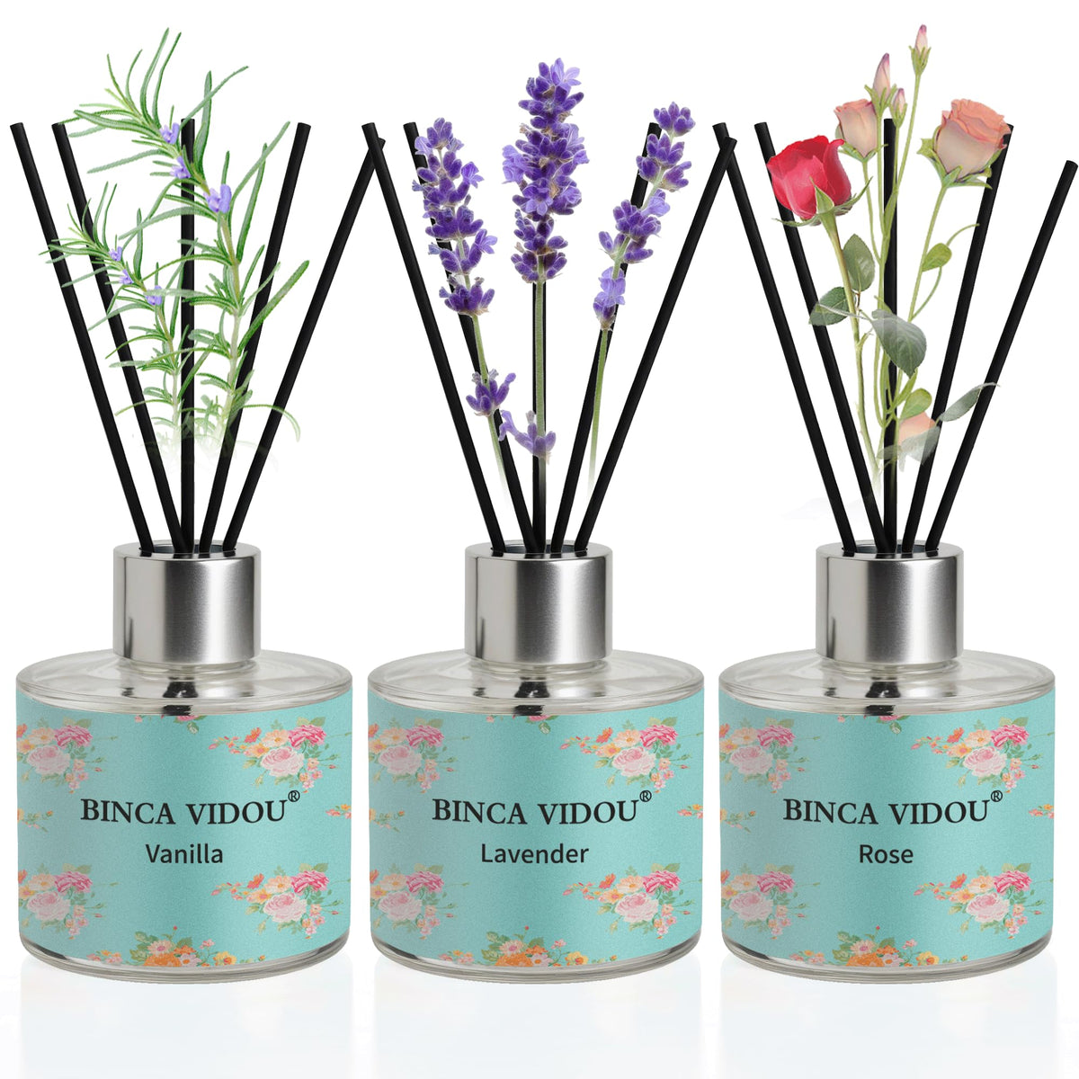 Reed Diffuser Set, Binca Vidou Lavender & Vanilla Natural Scent Oil Diffusers with Sticks for Home Office Bathroom Aromatherapy Decor 1.69oz x 2