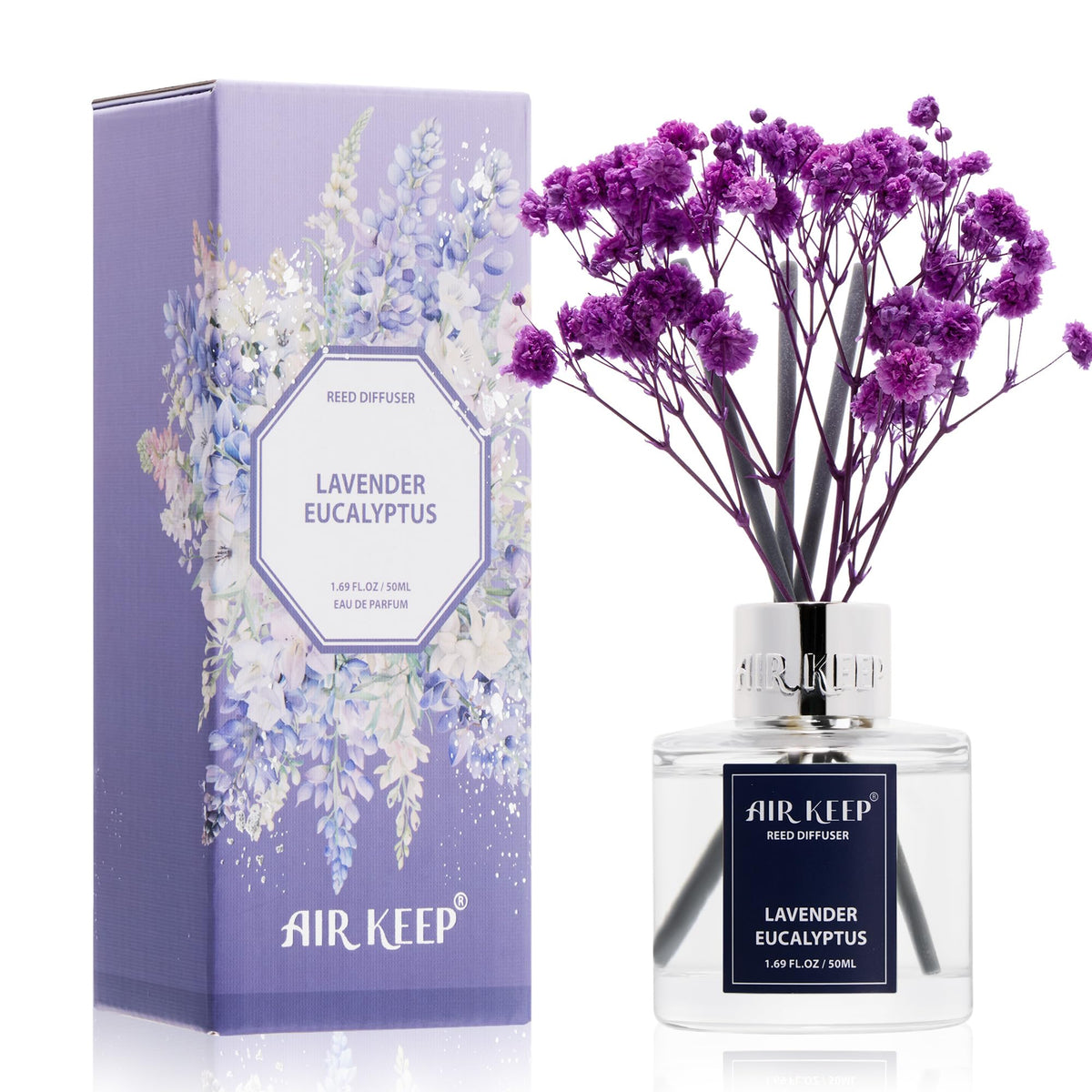 Airkeep Reed Diffuser Set,3.38 fl oz (100 ml) - Clean Cotton Oil Diffusers with 8 Reed Sticks, Home Fragrance Reed Diffuser for Bathroom Shelf Decor