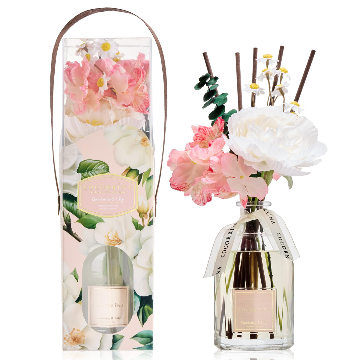 COCORRÍNA Reed Diffuser - Cherry Blossom 8.5 Fl.oz Flower Diffuser with 8 Sticks, Reed Diffusers for Home Bathroom Shelf Decor