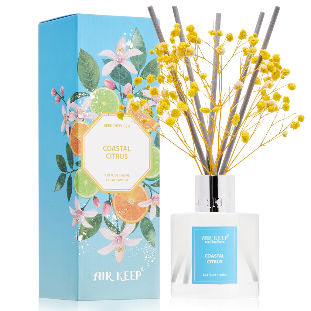 Airkeep Reed Diffuser Set,3.38 fl oz (100 ml) - Clean Cotton Oil Diffusers with 8 Reed Sticks, Home Fragrance Reed Diffuser for Bathroom Shelf Decor