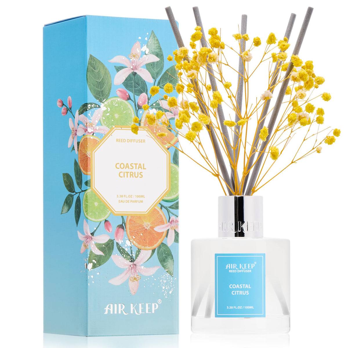 Airkeep Reed Diffuser Set, 3.38 fl oz (100 ml) - Cherry Blossom Oil Diffusers with 8 Reed Sticks, Home Fragrance Reed Diffuser for Bathroom Shelf Decor