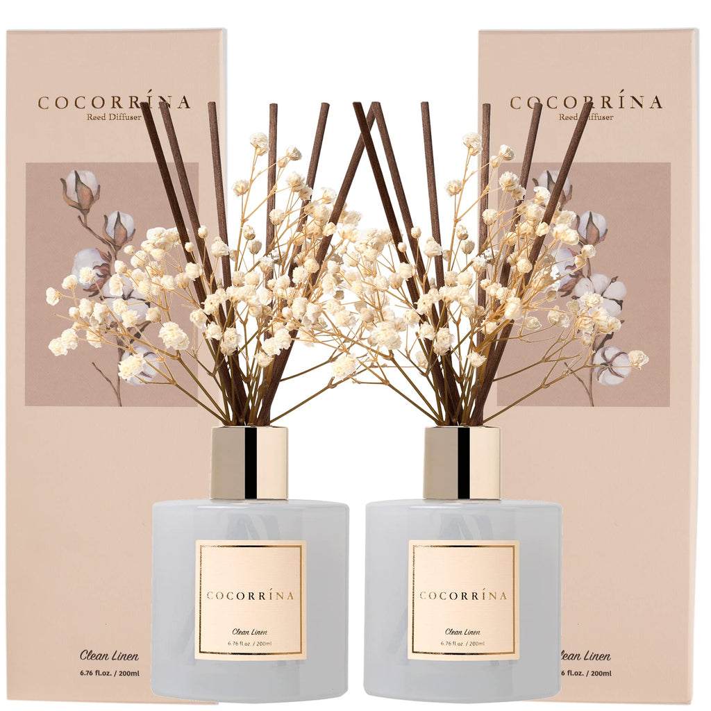 Cocorrína Premium Reed Diffuser Set with Preserved Baby's Breath & Cotton Stick Lavender Thyme | 6.76 Fl.oz Scent Diffuser for Bedroom Bathroom Home Décor