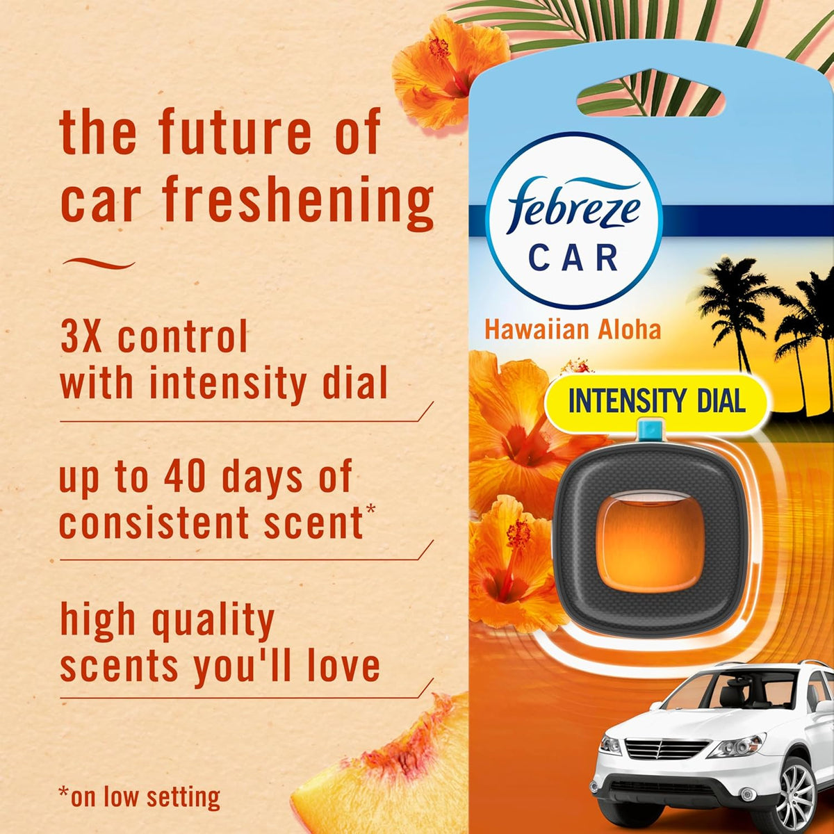 Febreze Car Air Freshener, Odor-Fighting Automotive Vent Clip, Scented Car Accessories, Long Lasting for Strong Odors, Hawaiian Aloha Scent, 4 Count