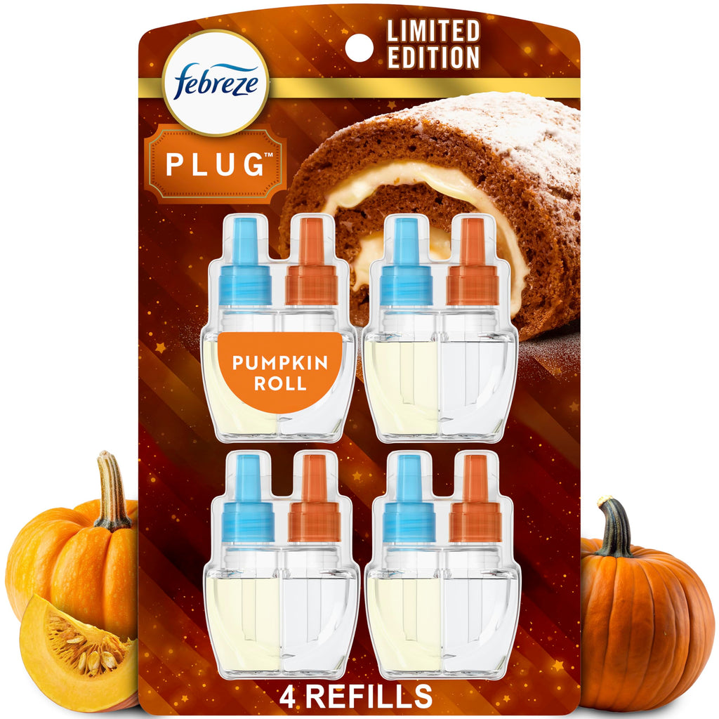 Febreze Plug-In Air Freshener, Odor-Fighting Scented Oil Refill for Home, Bathroom & Kitchen, Holiday Baked Cinnamon Apples Scent, 0.87 oz Refills, 4 Count