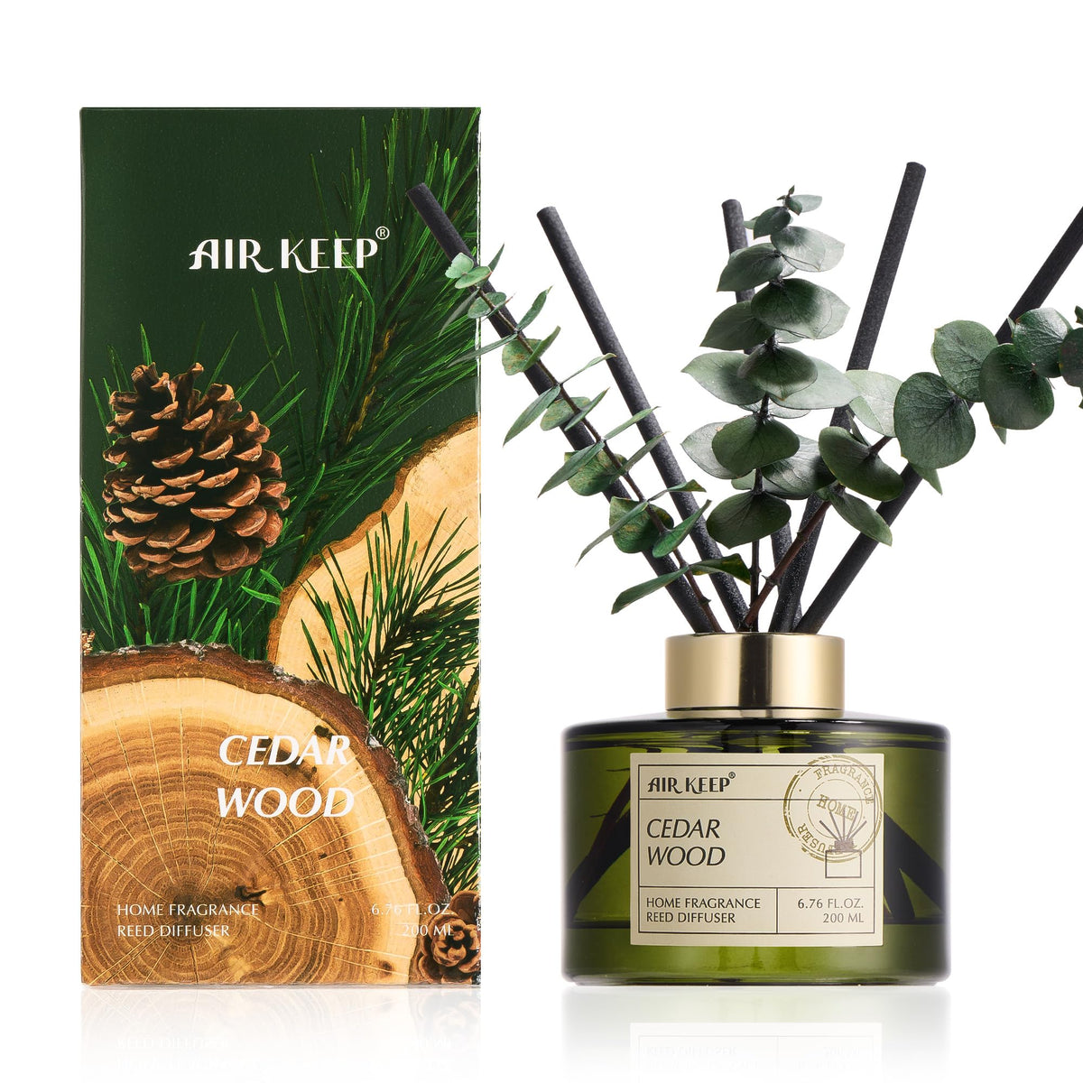 Airkeep Reed Diffuser Set with 6.76 fl oz Lavender Eucalyptus Scent Essential Oils and 3 Leaves & 8 Diffuser Sticks,Bathroom Shelf Decor & Air Freshener, House Bedroom Office Decor & Gifts