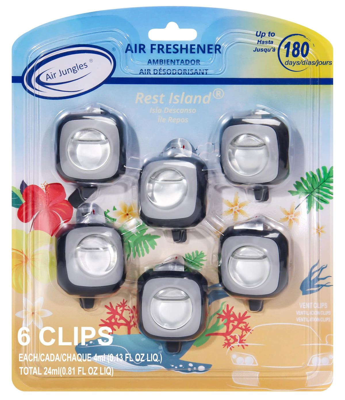 Air Jungles New Car Scent Car Air Freshener Vent Clip 6 Ct, Long Lasting