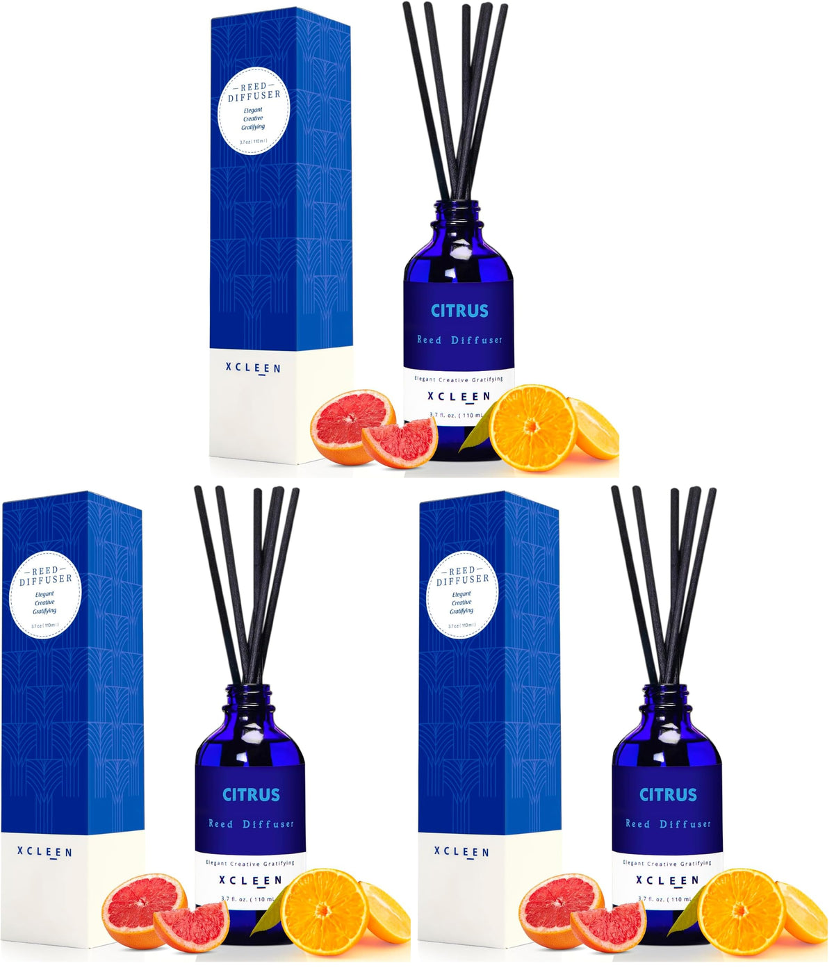 Xcleen Reed Diffusers Set, 3.7 Oz Scent Diffuser, 6 Reed Diffuser Sticks, Home Fragrance Hyacinth, Peony & Citrus, Aromatherapy Oil Diffuser Reeds, More Masculine Scent, Bathroom & Office Decor 110ml