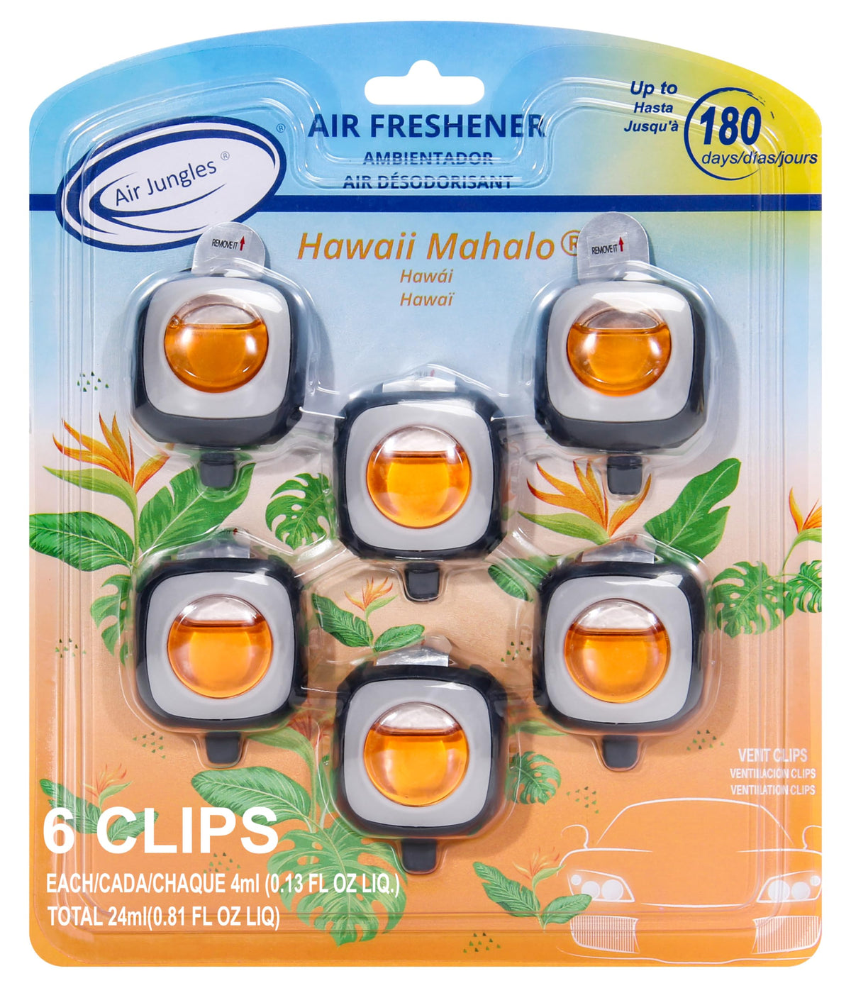 Air Jungles Honey Peach Scent Pink Car Air Freshener Vent Clip 6 Ct