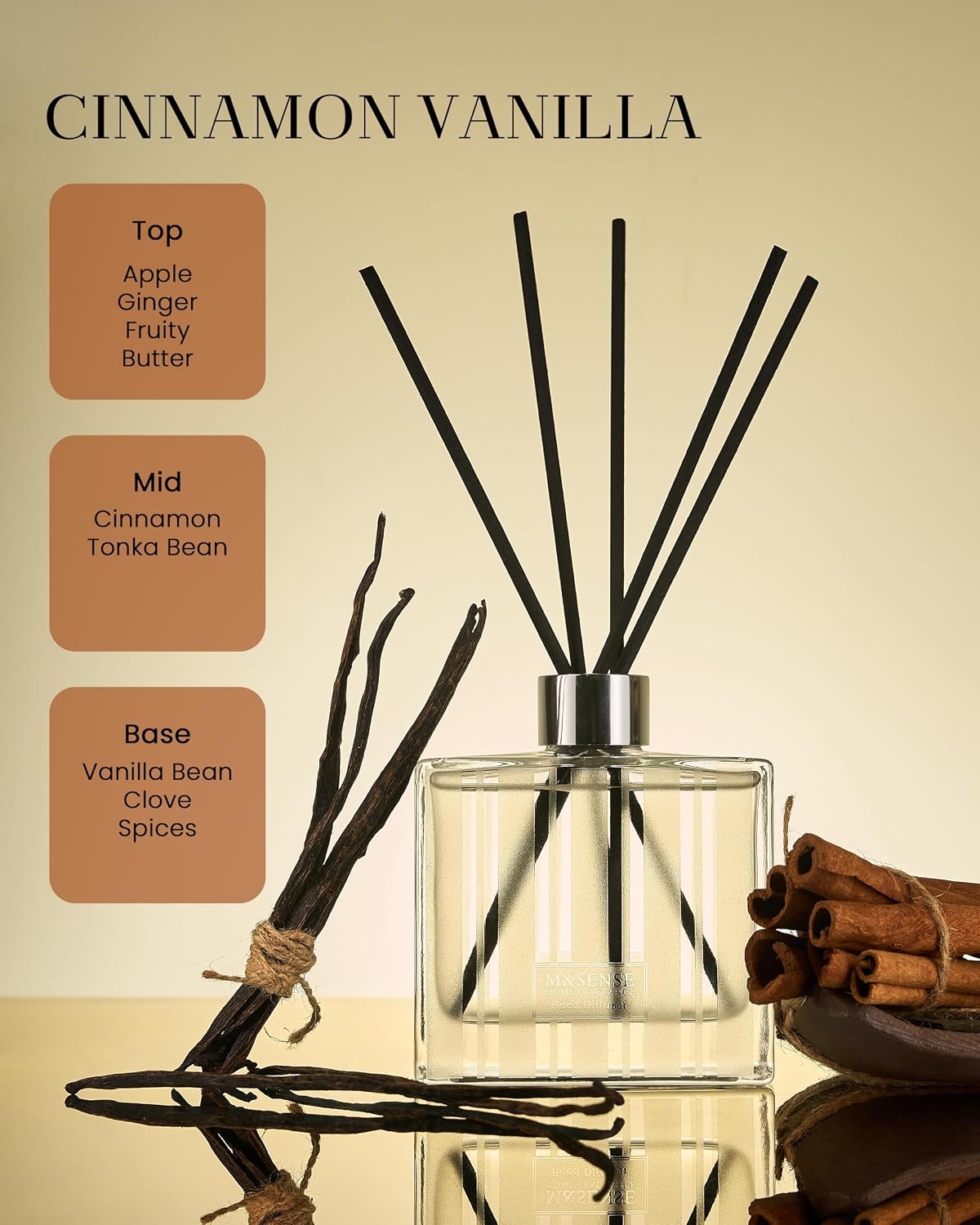 M&SENSE Reed Diffuser, Cinnamon Vanilla, 7.04 oz Natural Essential Oil