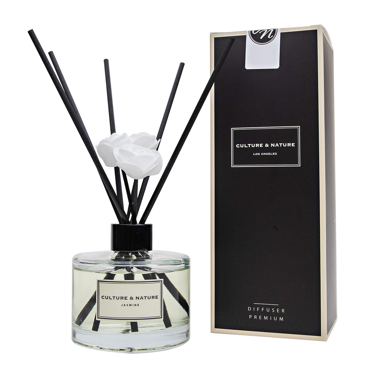 CULTURE & NATURE Reed Diffuser Set 6.7oz (200ml) Clean Cotton Scented Diffuser with Sticks Home Fragrance Reed Diffuser for Bathroom Shelf Decor