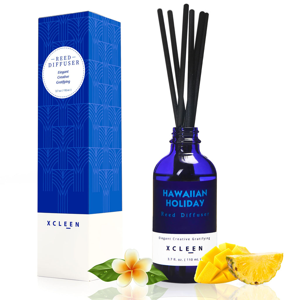 Xcleen Reed Diffusers Set, 3.7 Oz Scent Diffuser, 6 Reed Diffuser Sticks, Home Fragrance Hyacinth, Peony & Citrus, Aromatherapy Oil Diffuser Reeds, More Masculine Scent, Bathroom & Office Decor 110ml