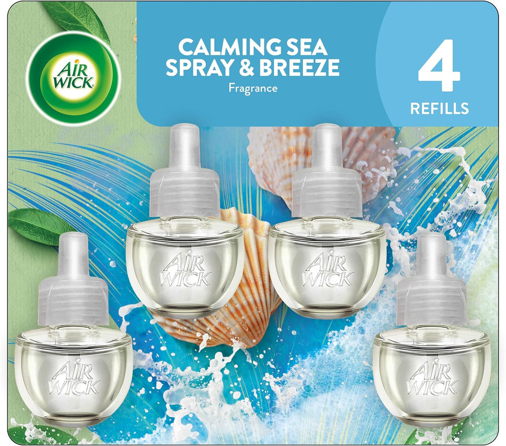 Air Wick Plug in Scented Oil Refills, 4 Count, Calming Sea Spray & Breeze, Air Freshener, Essential Oils