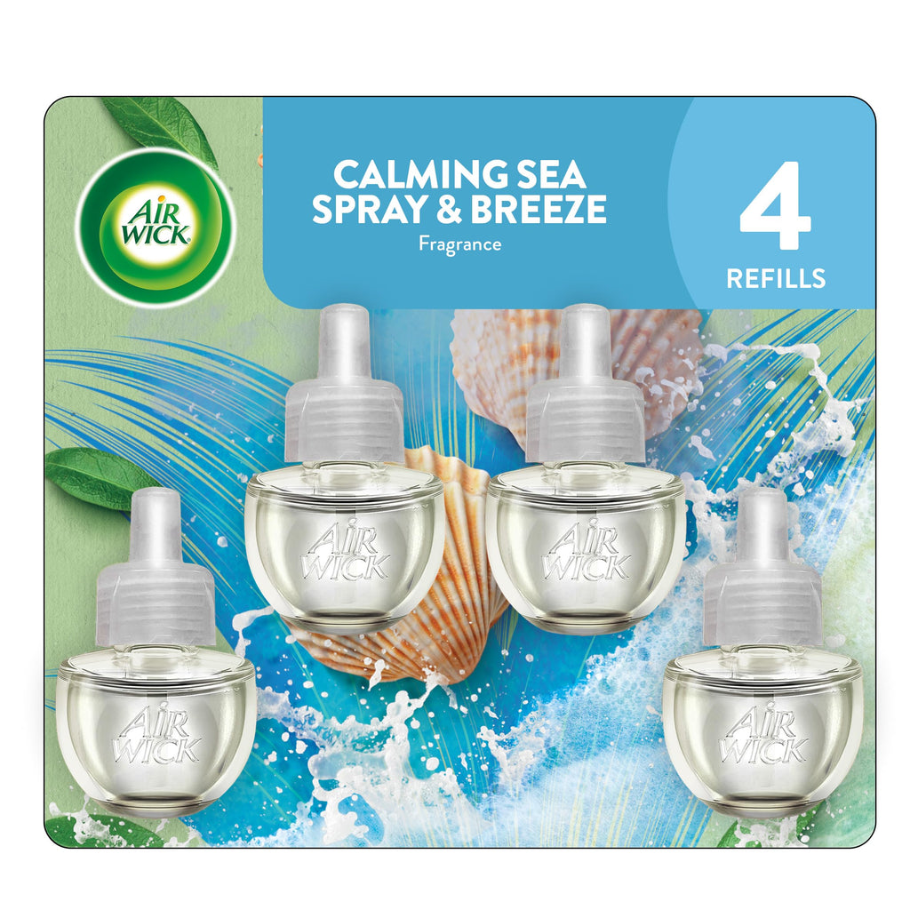 Air Wick Plug in Scented Oil Refills, 4 Count, Calming Sea Spray & Breeze, Air Freshener, Essential Oils