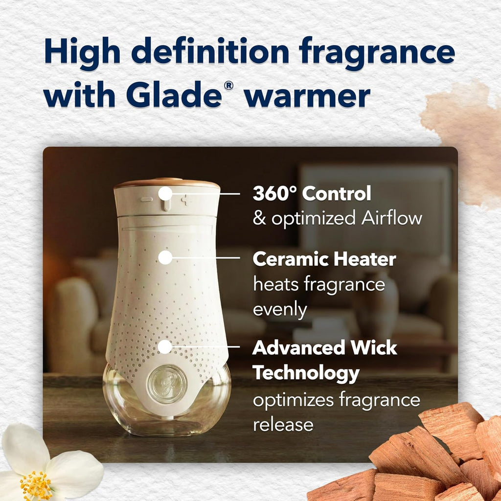 Glade PlugIns Air Freshener Starter Kit, Scented and Essential Oils for Home and Bathroom, Cashmere Woods, 4.02 Fl Oz, 2 Warmers and 6 Refills