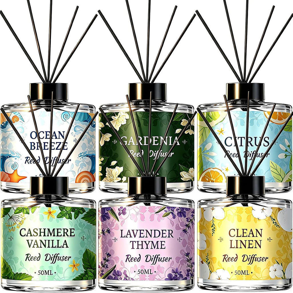 6 Pack Reed Diffuser Set, 10.14 Oz Reed Diffusers for Home with 30 Sticks