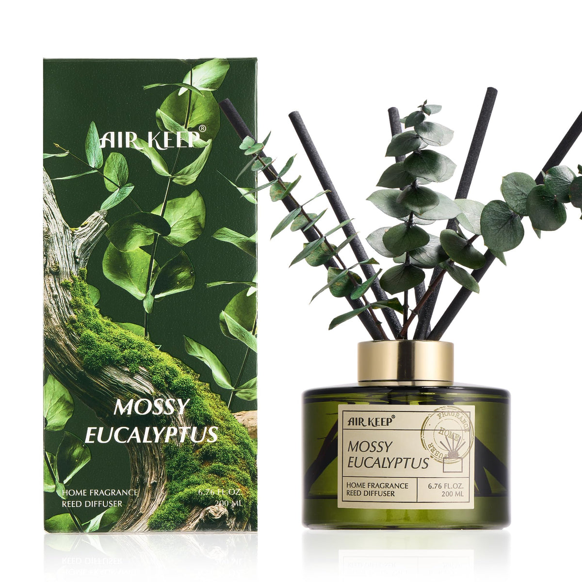 Airkeep Reed Diffuser Set with 6.76 fl oz Lavender Eucalyptus Scent Essential Oils and 3 Leaves & 8 Diffuser Sticks,Bathroom Shelf Decor & Air Freshener, House Bedroom Office Decor & Gifts