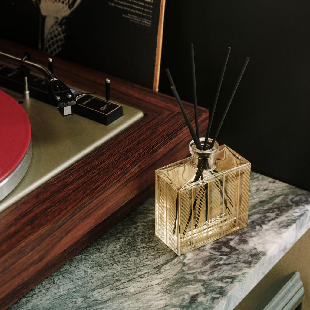 NEST New York Reed Diffuser, Autumn Plum - The Fall Collection - 5.9 fl oz - Fragrance for Up to 90 Days - Reusable, Refillable Glass Holder - Includes 8 All-Natural Reed Sticks - Flame Free