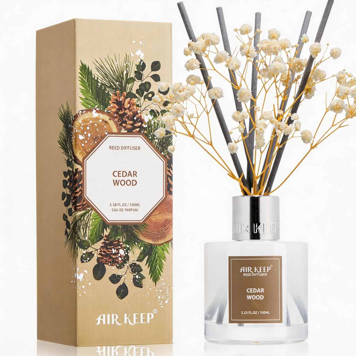 Airkeep Reed Diffuser Set,3.38 fl oz (100 ml) - Clean Linen Oil Diffusers with 8 Reed Sticks,Home Fragrance Reed Diffuser for Bathroom Shelf Decor