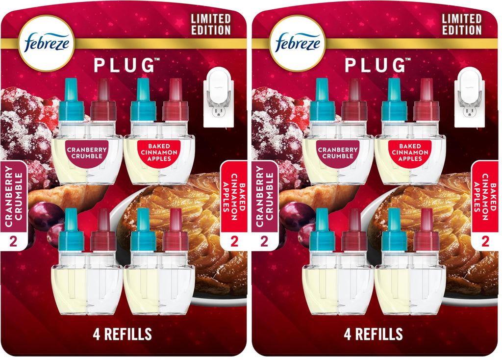 Febreze Plug-In Air Freshener, Odor-Fighting Scented Oil Refill for Home, Bathroom & Kitchen, Holiday Baked Cinnamon Apples Scent, 0.87 oz Refills, 4 Count