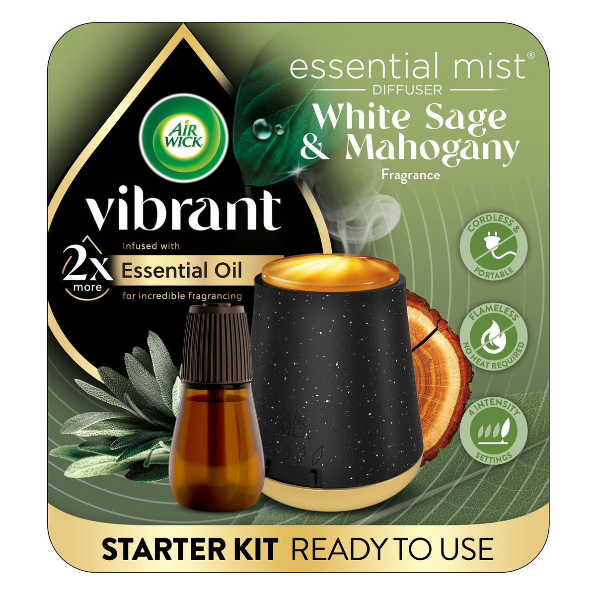 Air Wick Essential Mist Air Freshener Diffuser & Refill White Sage Mahogany