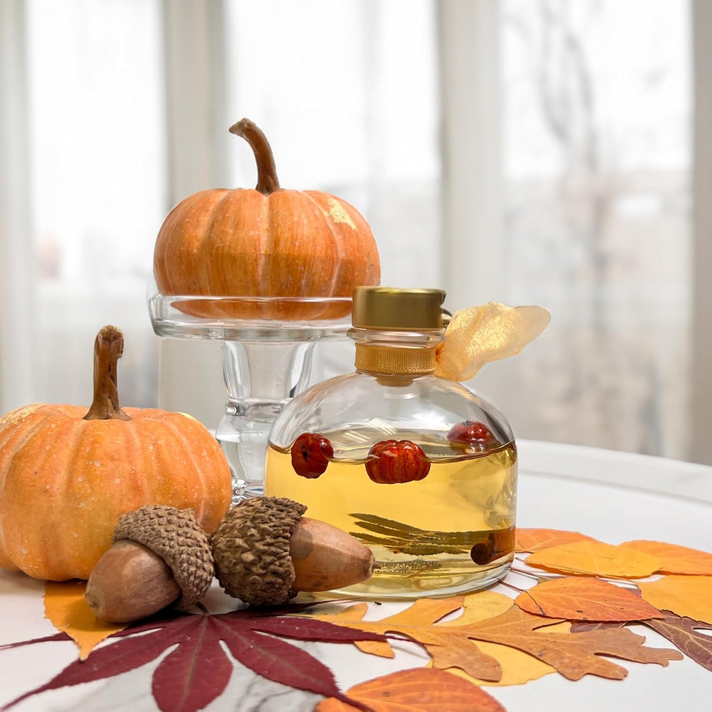 Reed Diffuser Set, Pumpkin Vanilla Chai Scented Oil Diffuser with Sticks, Home Fragrance Accessories for Bathroom Shelf Decor, Aroma Diffusers for Home or Office Fall Decor, USA Made