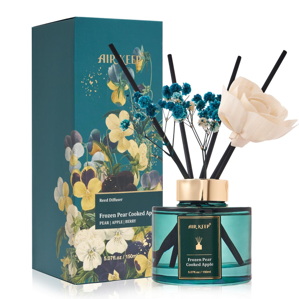 Airkeep Flower Reed Diffusers Set, 5.07 oz Clean Aldehydes Musk Scented Oil Diffuser with 8 Reed Sticks, Home Fragrance Diffuser Gift Set for Bathroom & Office Decor 150ml
