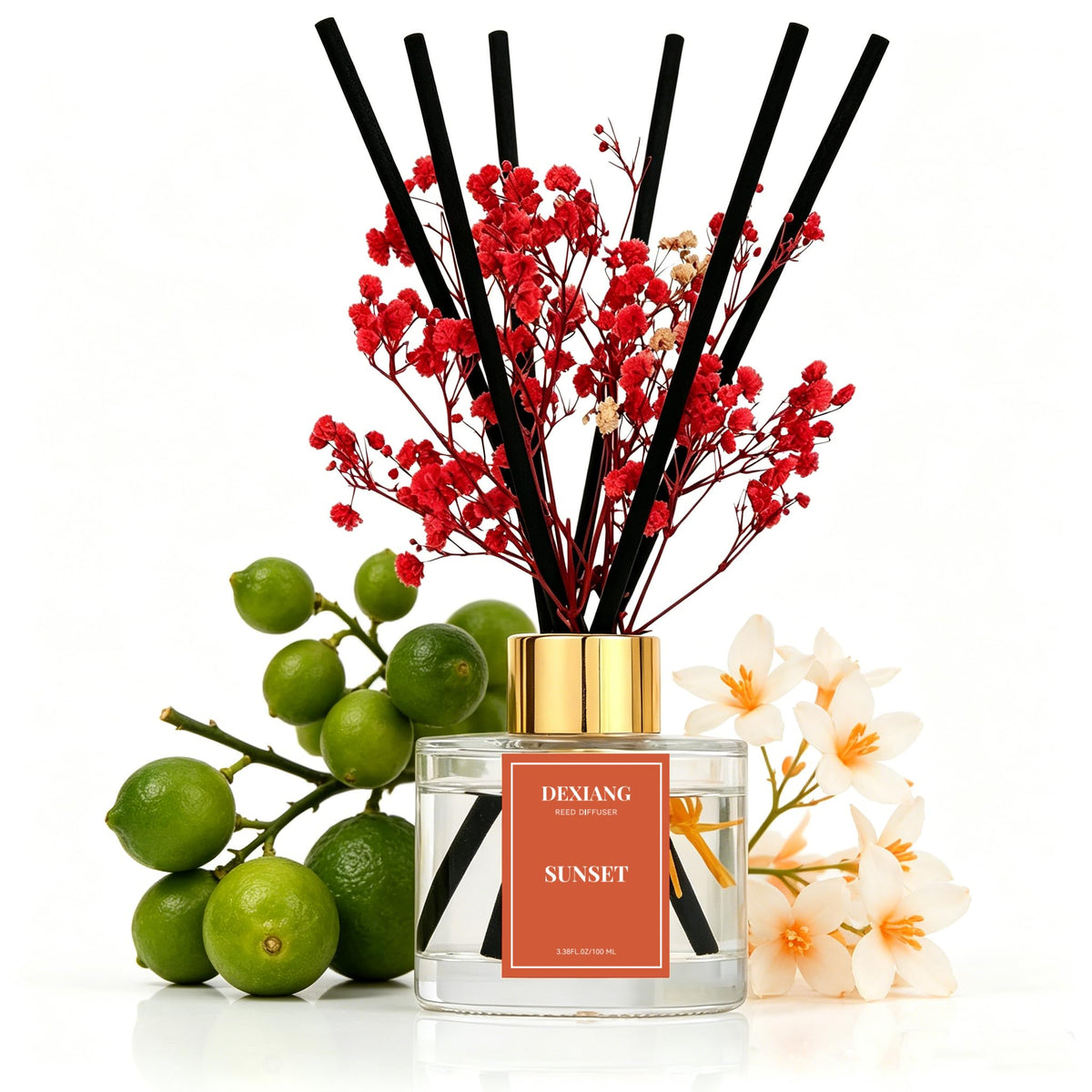 Reed Diffuser Set,3.38 fl oz (100 ml) - Lemon Verbena Oil Diffusers with 6 Reed Sticks for Bathroom Shelf Decor