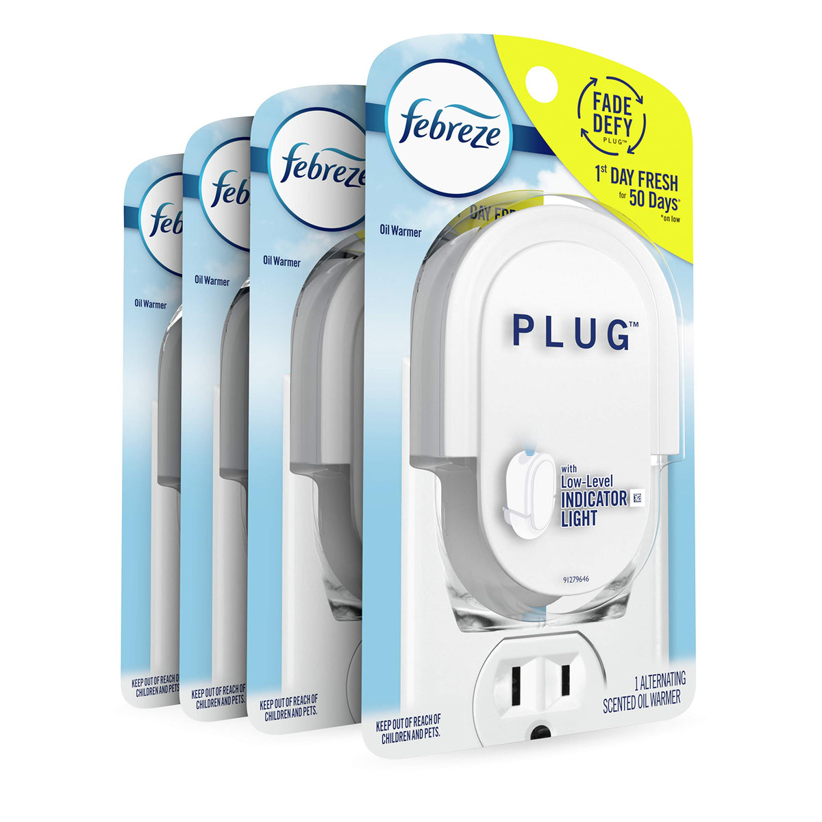 Febreze Plug In Air Freshener, Odor-Fighting Scented Oil Starter Kit, Air Fresheners for Home and Bathroom and Kitchen, Long Lasting for Strong Odors, Linen & Sky Scent, Warmer + 2 Refill