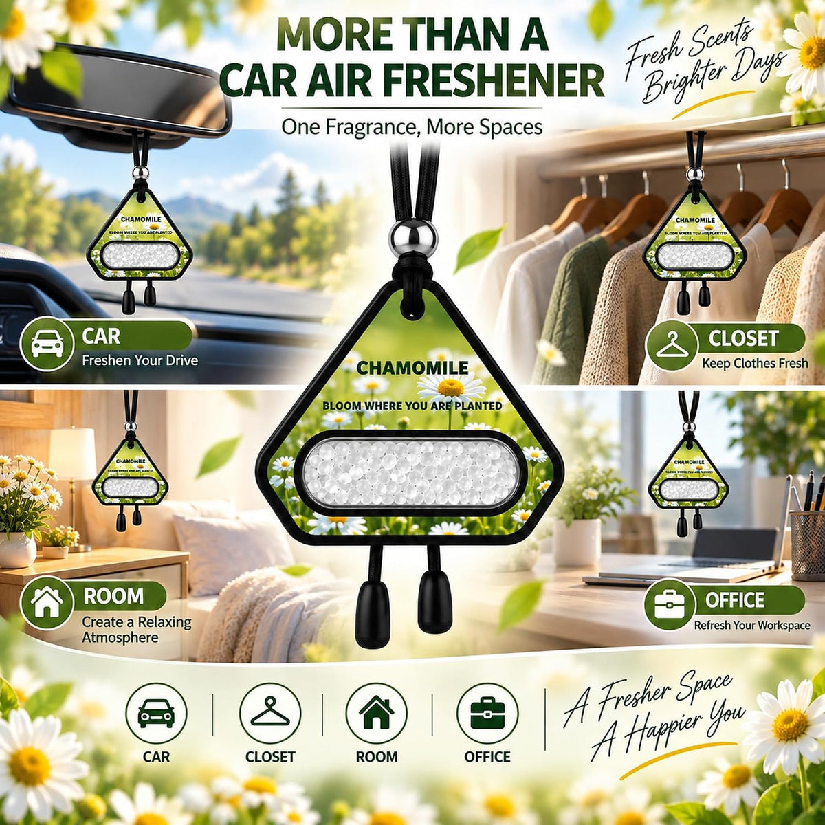 Hanging Car Air Freshener, Solid EVA Beads, Chamomile