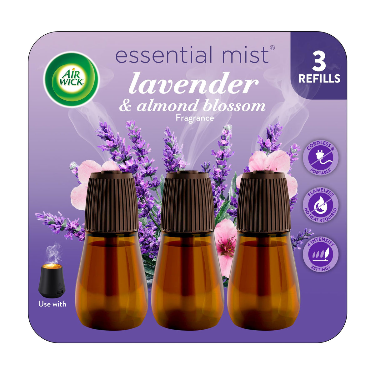 Air Wick Essential Mist, Lavender & Almond Blossom Diffuser Refill, 3 count