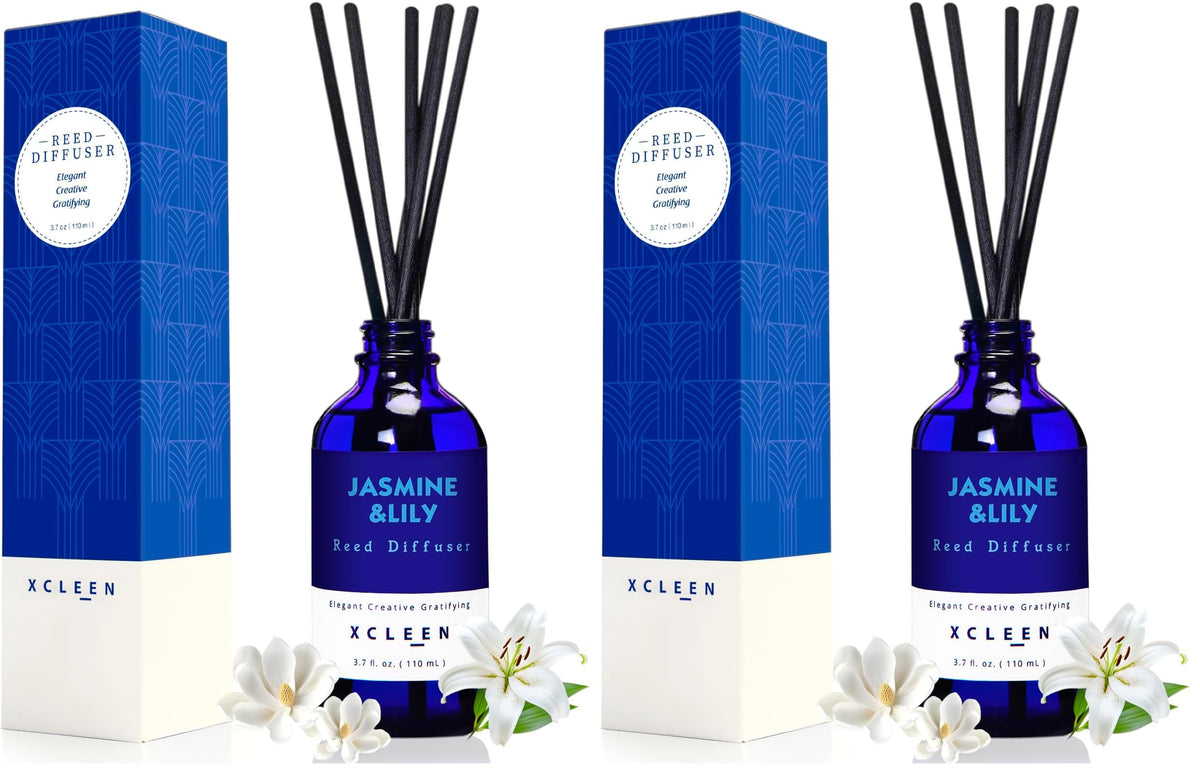 Xcleen Reed Diffusers Set, 3.7 Oz Scent Diffuser, 6 Reed Diffuser Sticks, Home Fragrance Hyacinth, Peony & Citrus, Aromatherapy Oil Diffuser Reeds, More Masculine Scent, Bathroom & Office Decor 110ml