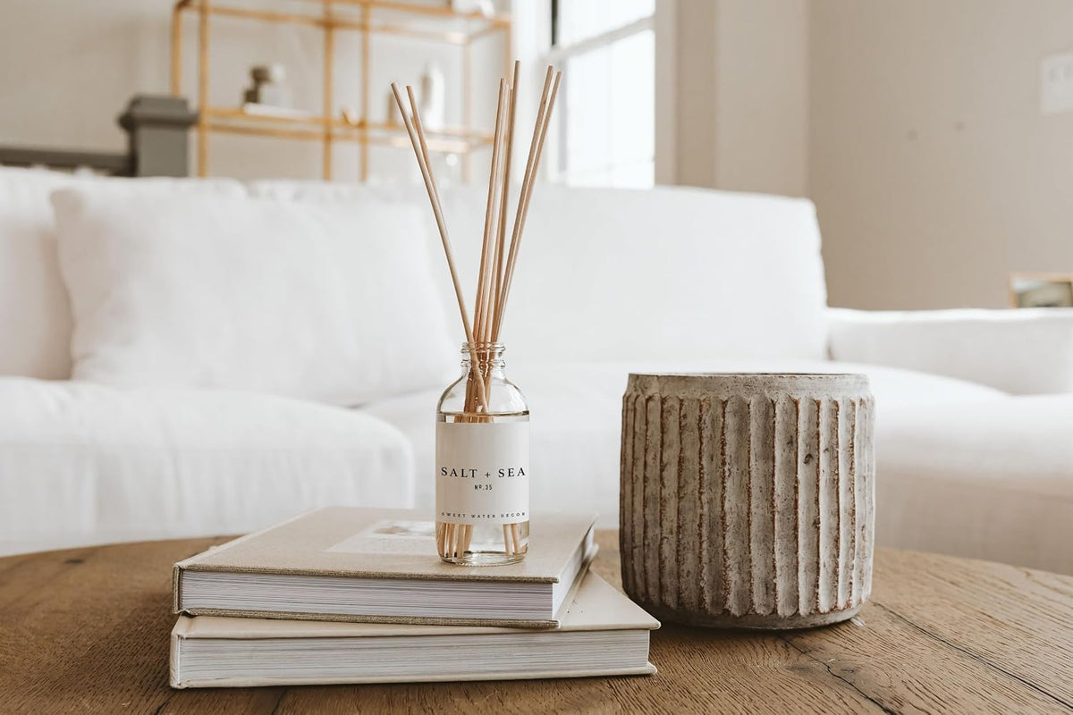 Sweet Water Decor Salt & Sea Reed Diffuser Set - Sea Salt Citrus & Musk Amber Scent Diffuser - Reed Diffusers for Home with Long Lasting Fragrance - Non-Toxic Oil Reed Diffuser - Made in the USA