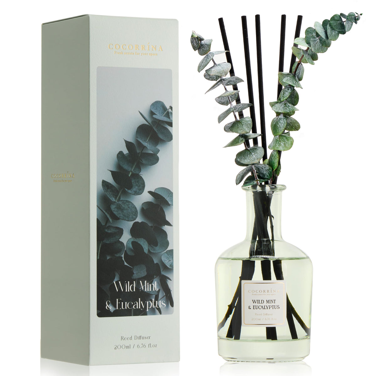 COCORRÍNA Wild Mint & Eucalyptus Reed Diffuser, 6.76 oz