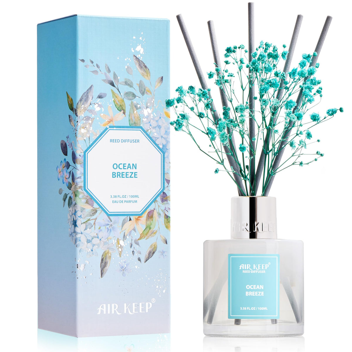 Airkeep Reed Diffuser Set, 3.38 fl oz (100 ml) - Cherry Blossom Oil Diffusers with 8 Reed Sticks, Home Fragrance Reed Diffuser for Bathroom Shelf Decor