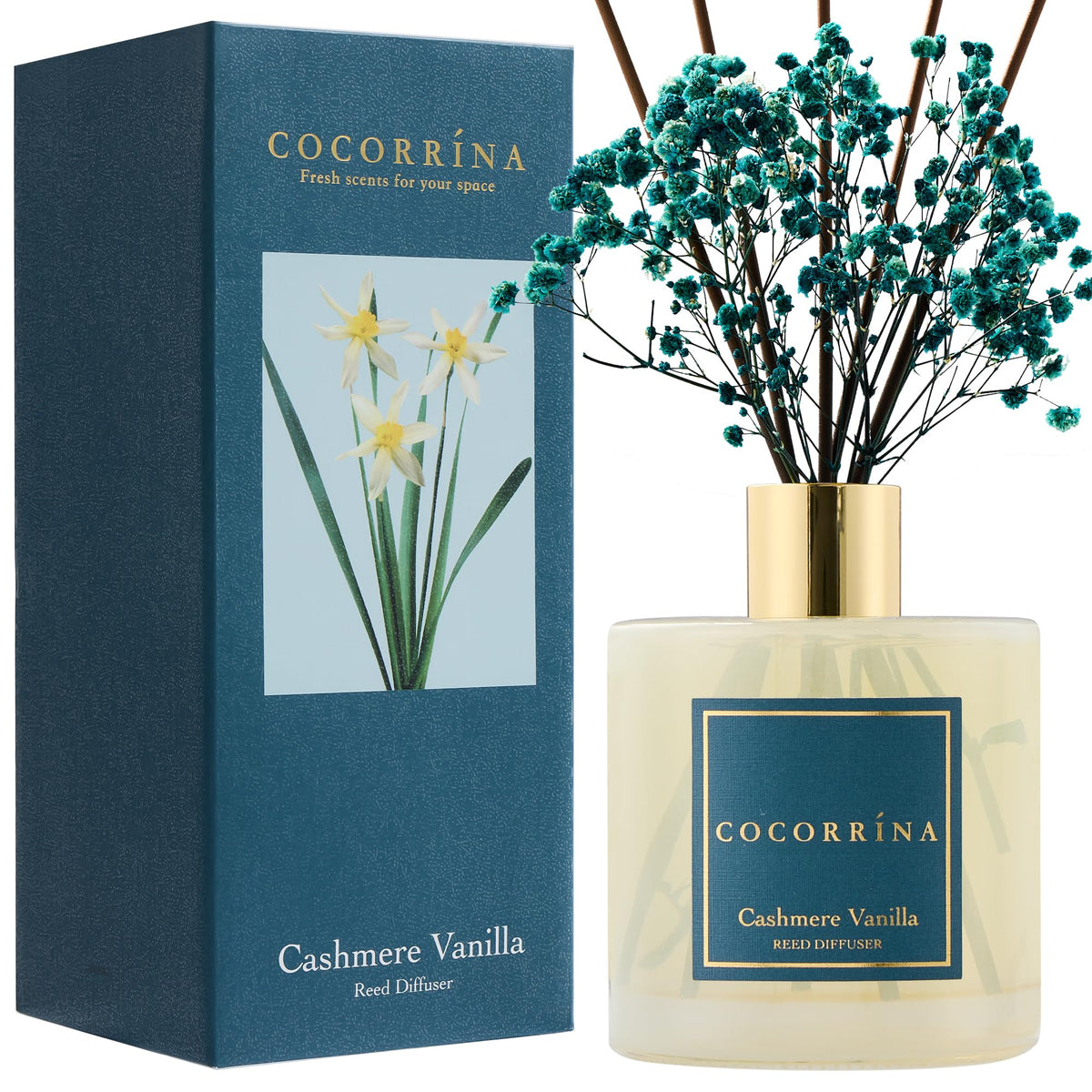 Cocorrína Reed Diffuser Set, Clean Linen 6.7 fl oz Scented Diffuser with Sticks Home Fragrance Reed Diffuser for Bathroom Shelf Décor