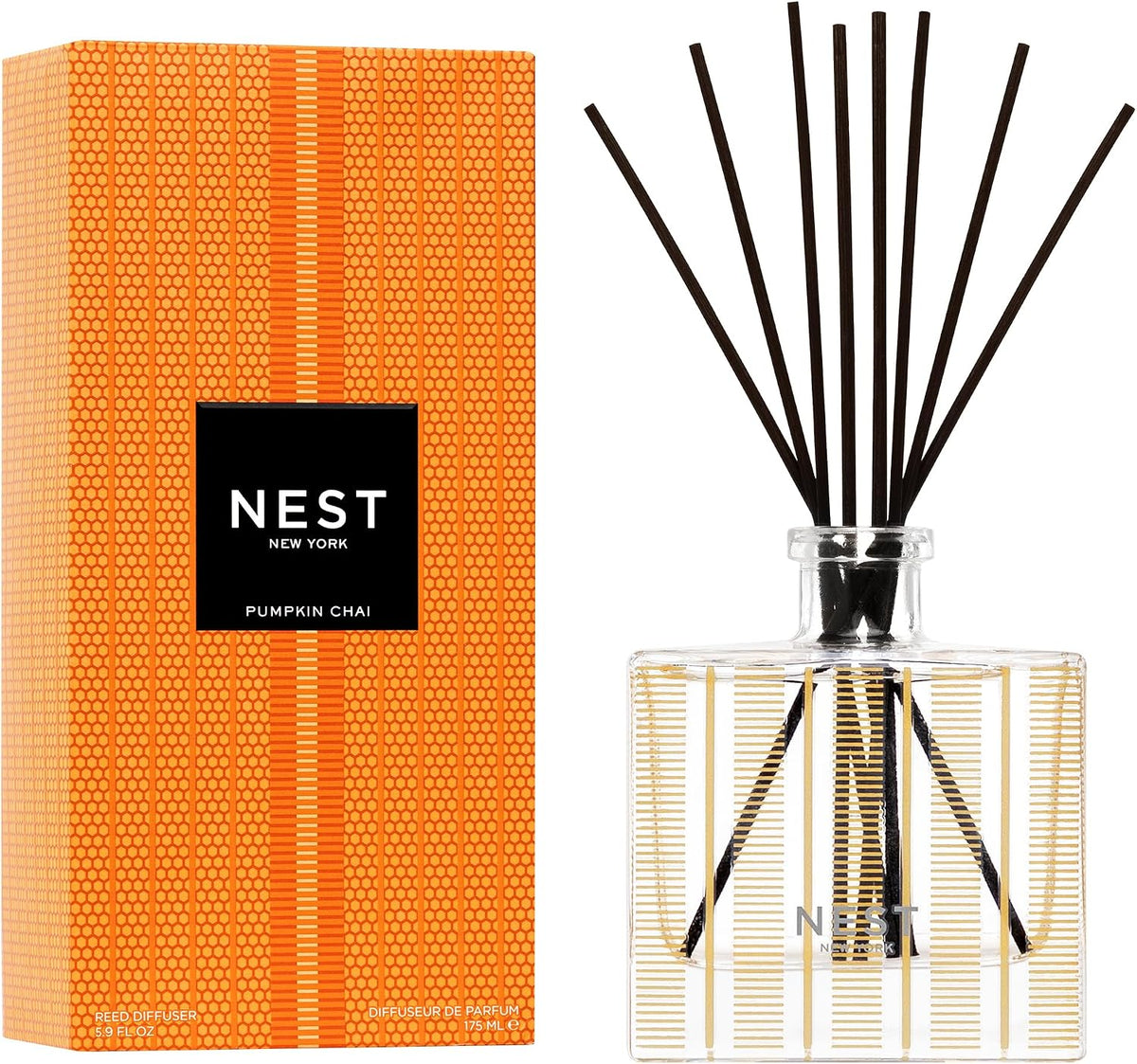 NEST New York Reed Diffuser, Autumn Plum - The Fall Collection - 5.9 fl oz - Fragrance for Up to 90 Days - Reusable, Refillable Glass Holder - Includes 8 All-Natural Reed Sticks - Flame Free