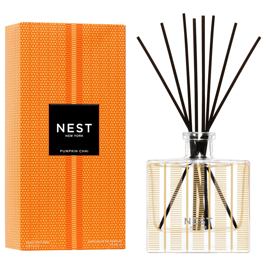 NEST New York Reed Diffuser, Autumn Plum - The Fall Collection - 5.9 fl oz - Fragrance for Up to 90 Days - Reusable, Refillable Glass Holder - Includes 8 All-Natural Reed Sticks - Flame Free